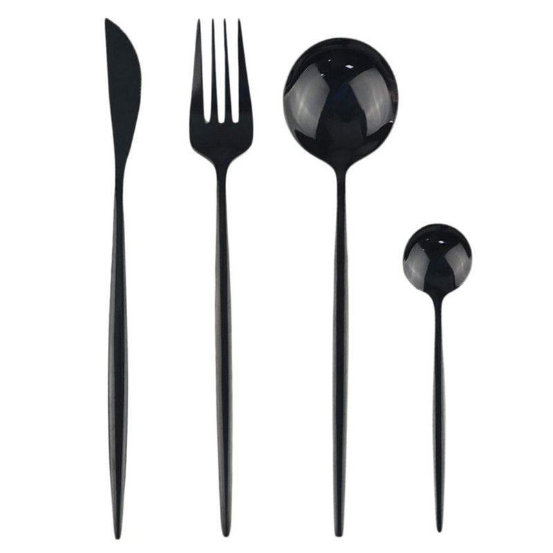 JANKNG 24-Piece Flatware Set, 18/0 Stainless Steel Knife Fork Spoon Teaspoon Silverware Set, Service for 6, Mirror Black - Image 3